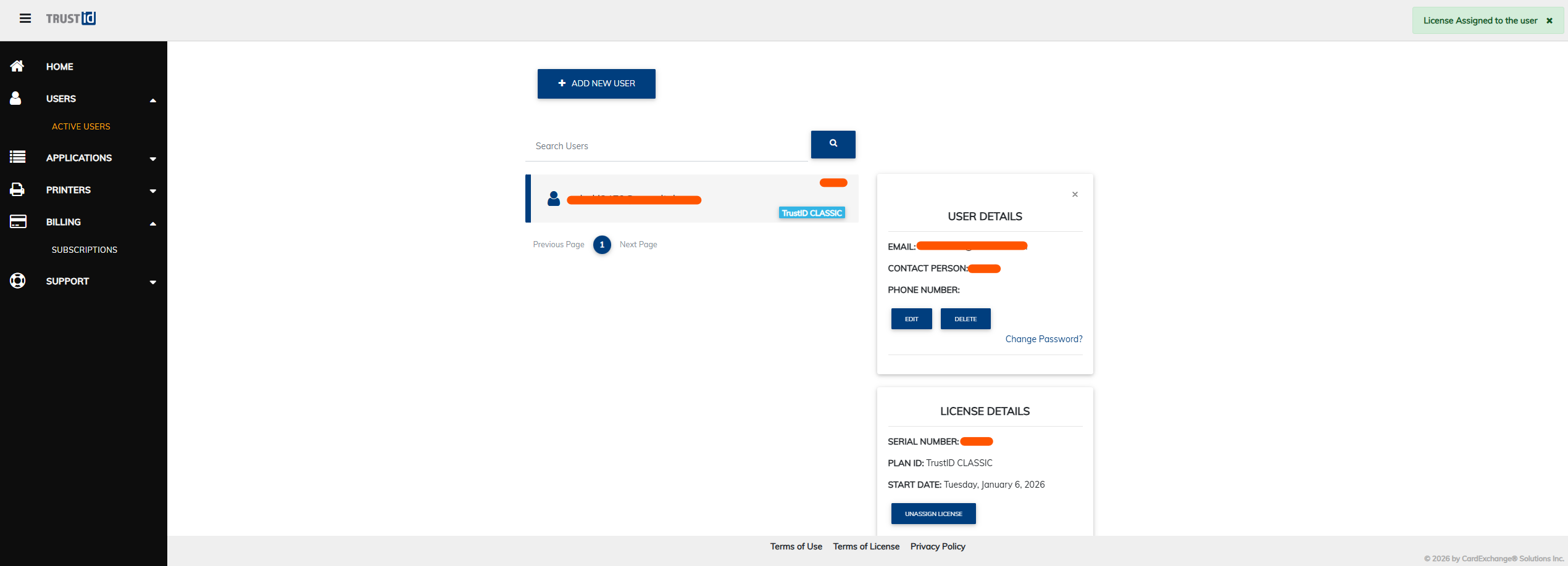 Assigning a license to a user 6